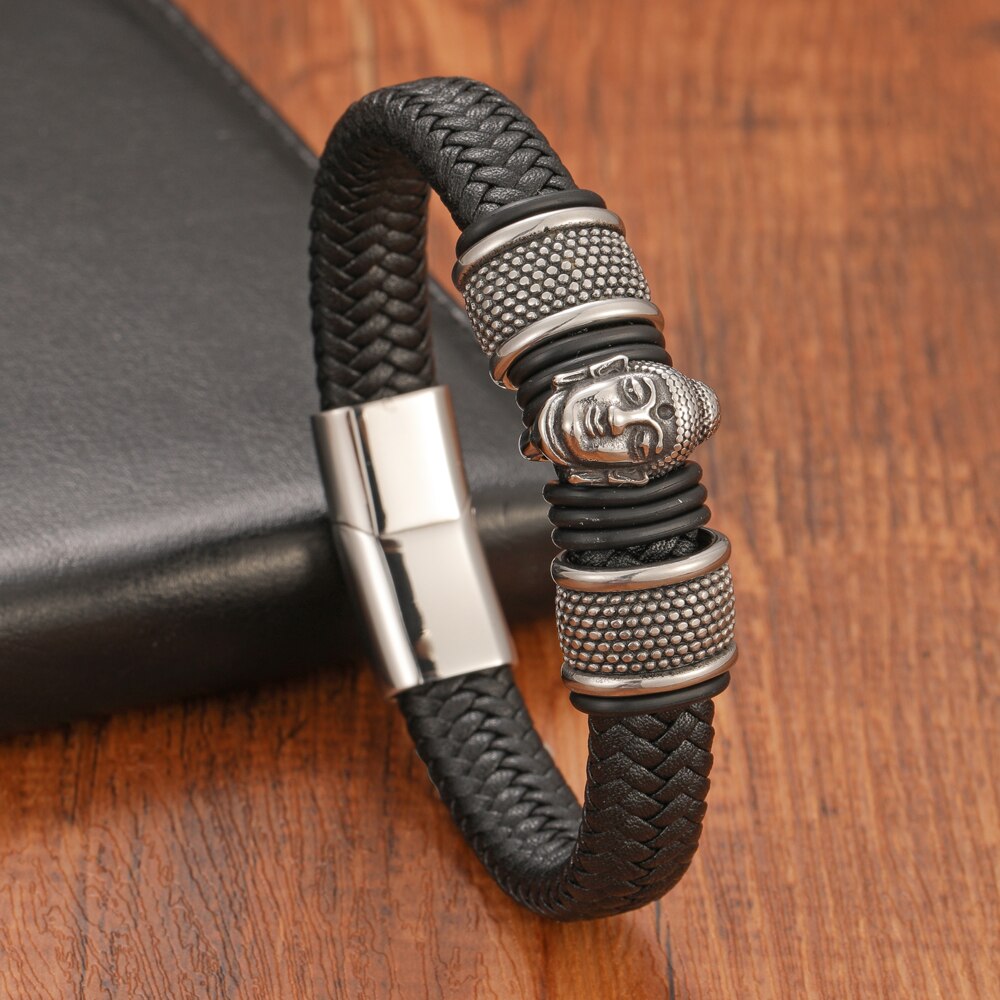 Buddha Leather Bracelet - Genuine Leather with Stainless Steel Clasp - 3 Colors & Sizes | Buddhive