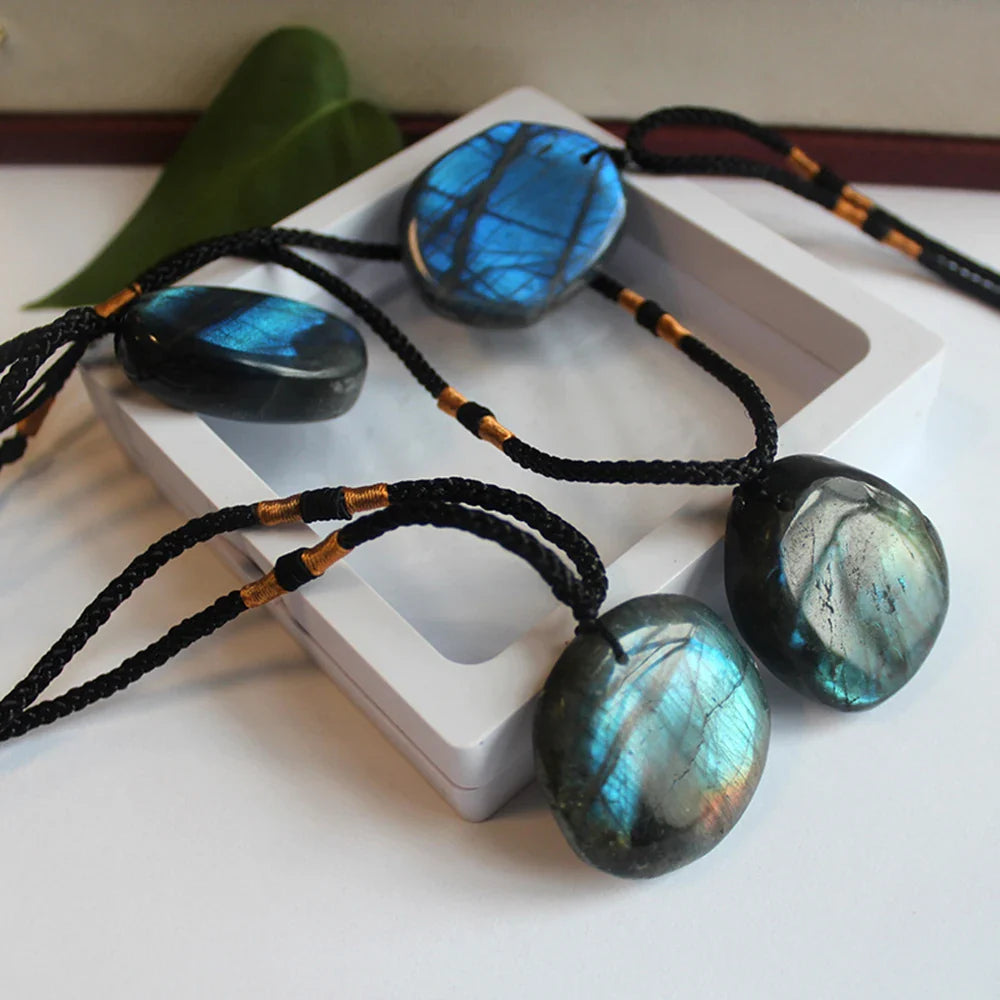 Labradorite Necklace Round Stone Pendant - Natural Gemstone Buddhist Jewelry | Buddhive