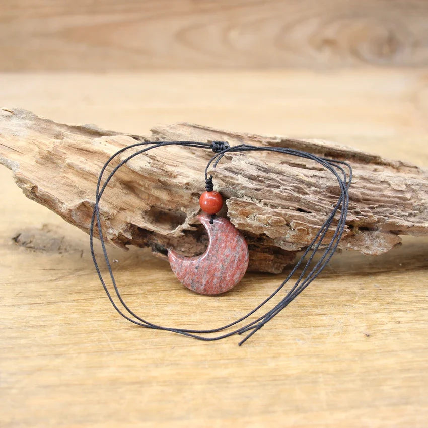 Crescent Moon Gemstone Necklace Natural Stone Half Moon Pendant | Buddhive