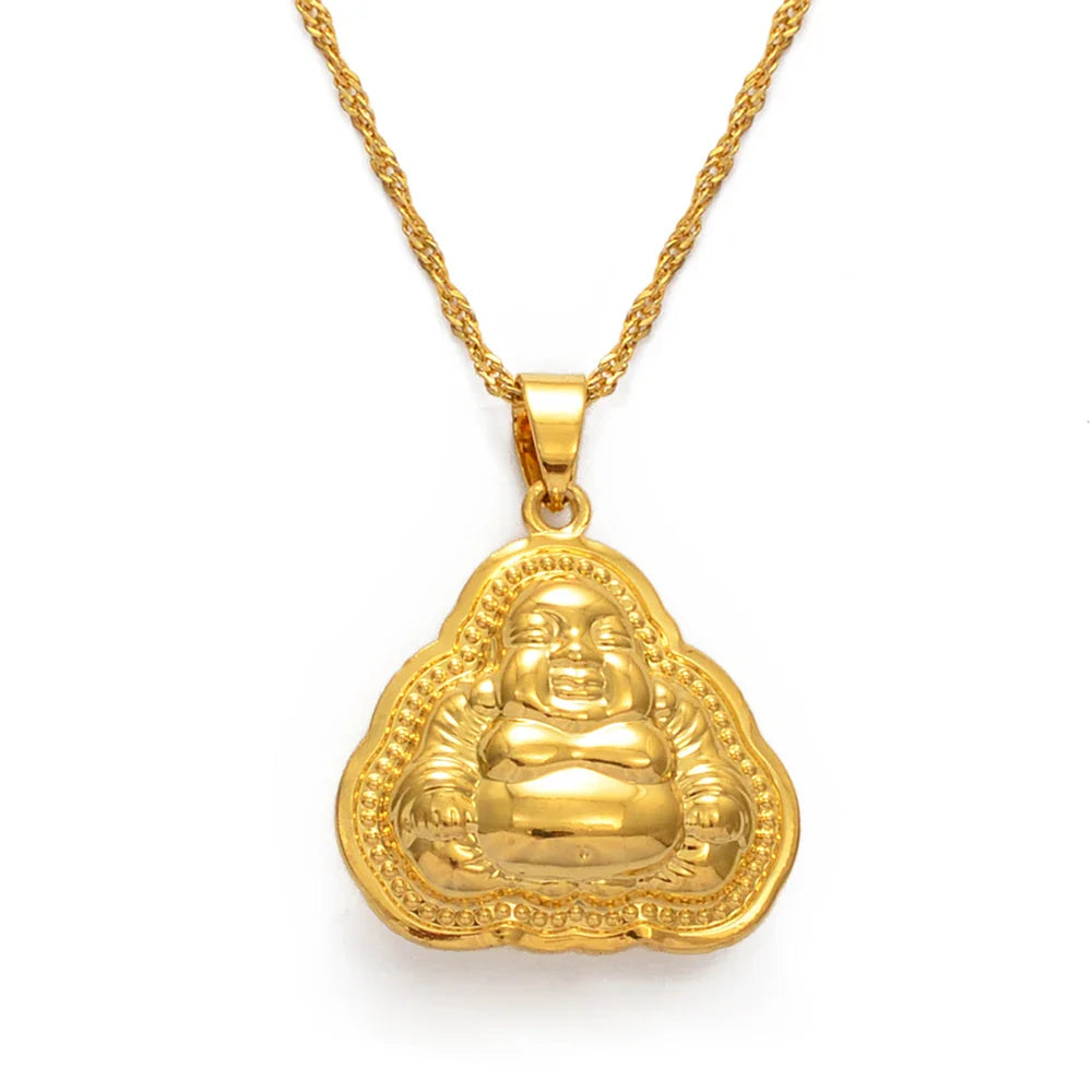 Gold Plated Buddha Pendant Necklace - Chain Included - Buddhist Jewelry Protection Amulet | Buddhive