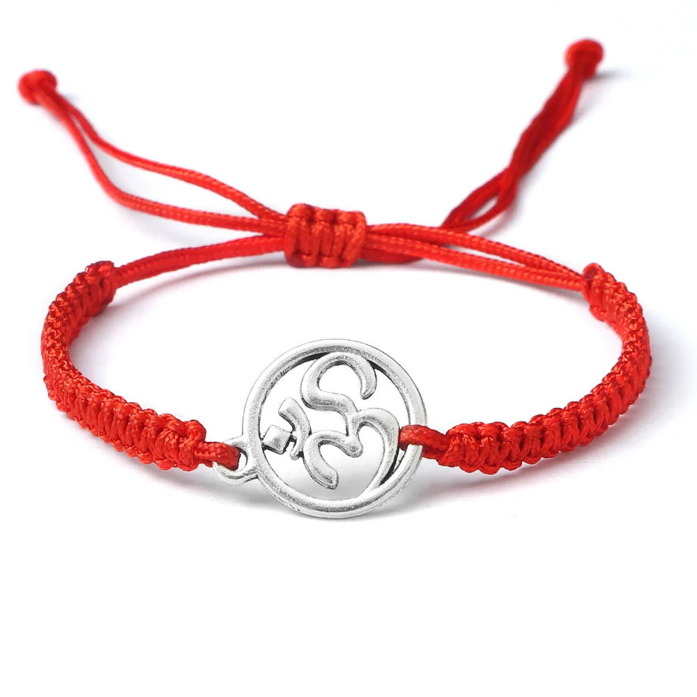 Red Om Bracelet Buddhist Lace Adjustable Spiritual Jewelry | Buddhive