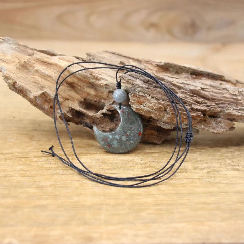 Crescent Moon Gemstone Necklace Natural Stone Half Moon Pendant | Buddhive