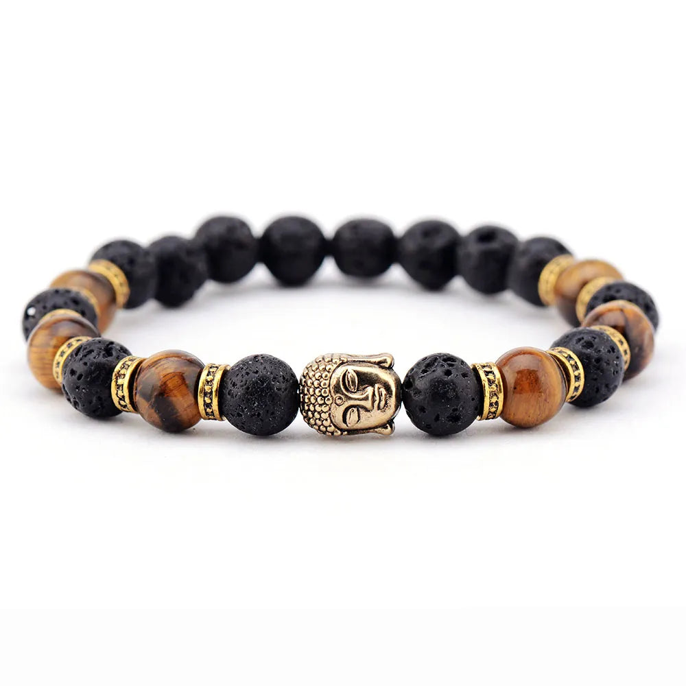 Buddha Bracelet Tiger Eye & Lava Stone - Natural Gemstone Mala Beads for Men | Buddhive