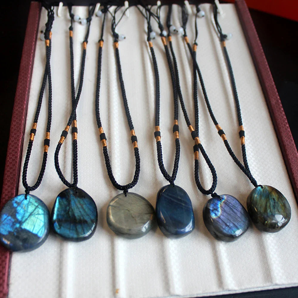 Labradorite Necklace Round Stone Pendant - Natural Gemstone Buddhist Jewelry | Buddhive