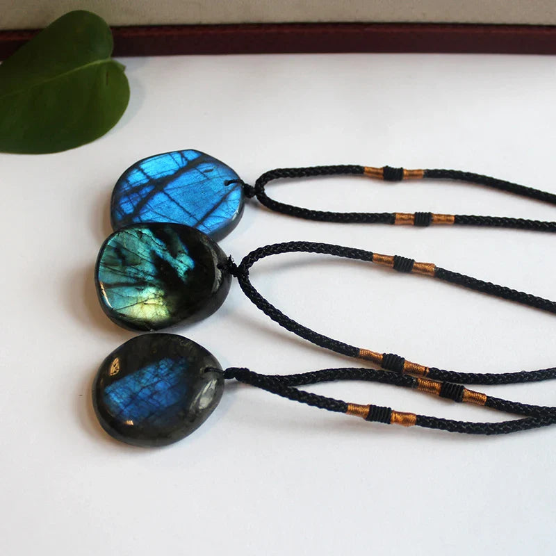 Labradorite Necklace Round Stone Pendant - Natural Gemstone Buddhist Jewelry | Buddhive