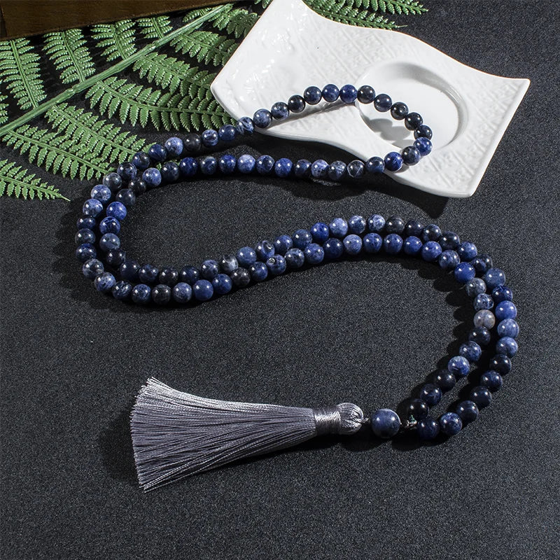 Tibetan Mala Beads Blue Semi-Precious Stone 108 Prayer Necklace | Buddhive