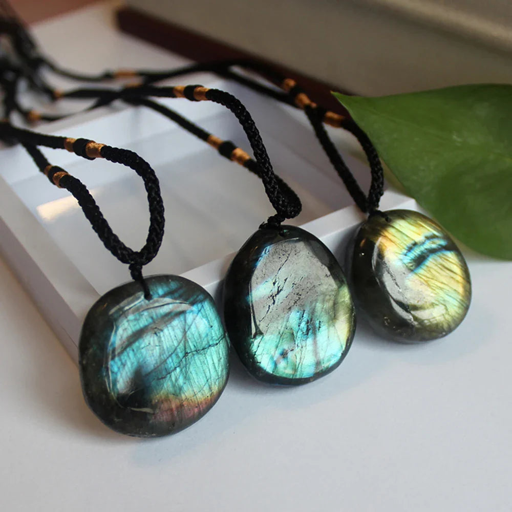 Labradorite Necklace Round Stone Pendant - Natural Gemstone Buddhist Jewelry | Buddhive