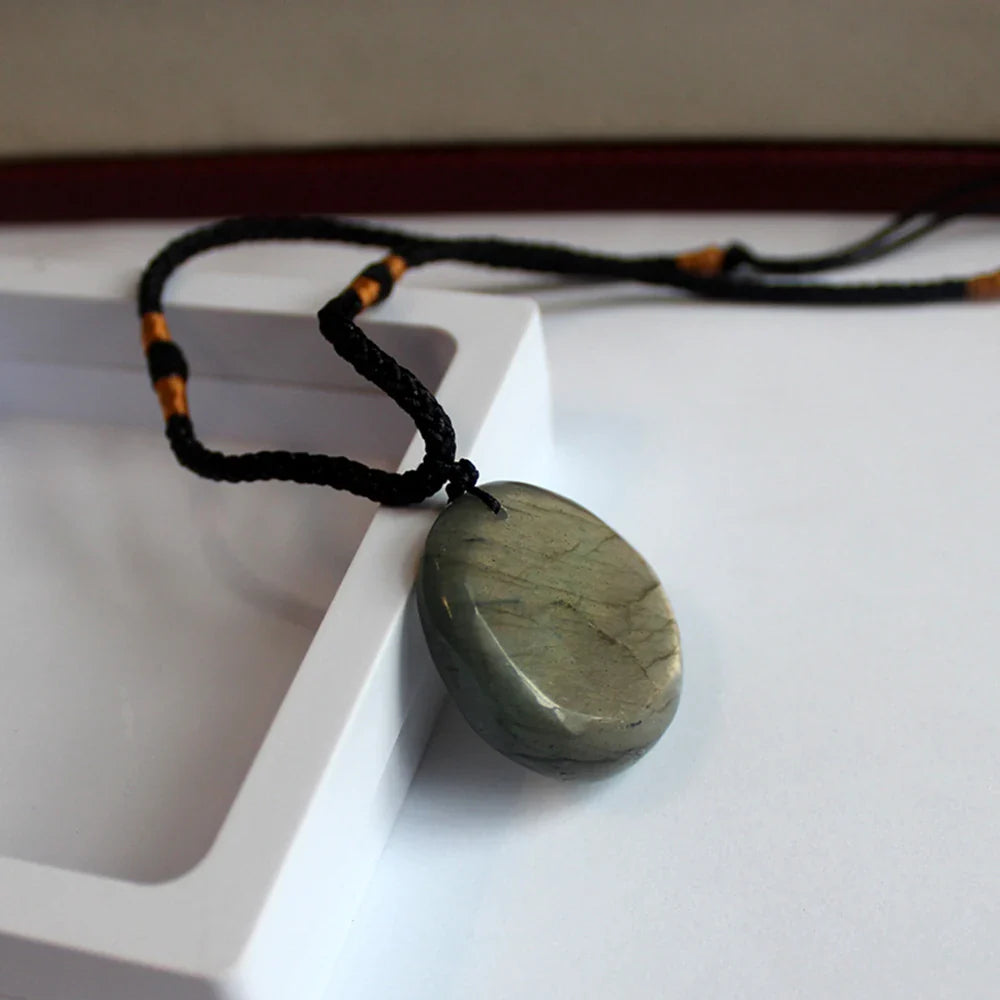 Labradorite Necklace Round Stone Pendant - Natural Gemstone Buddhist Jewelry | Buddhive