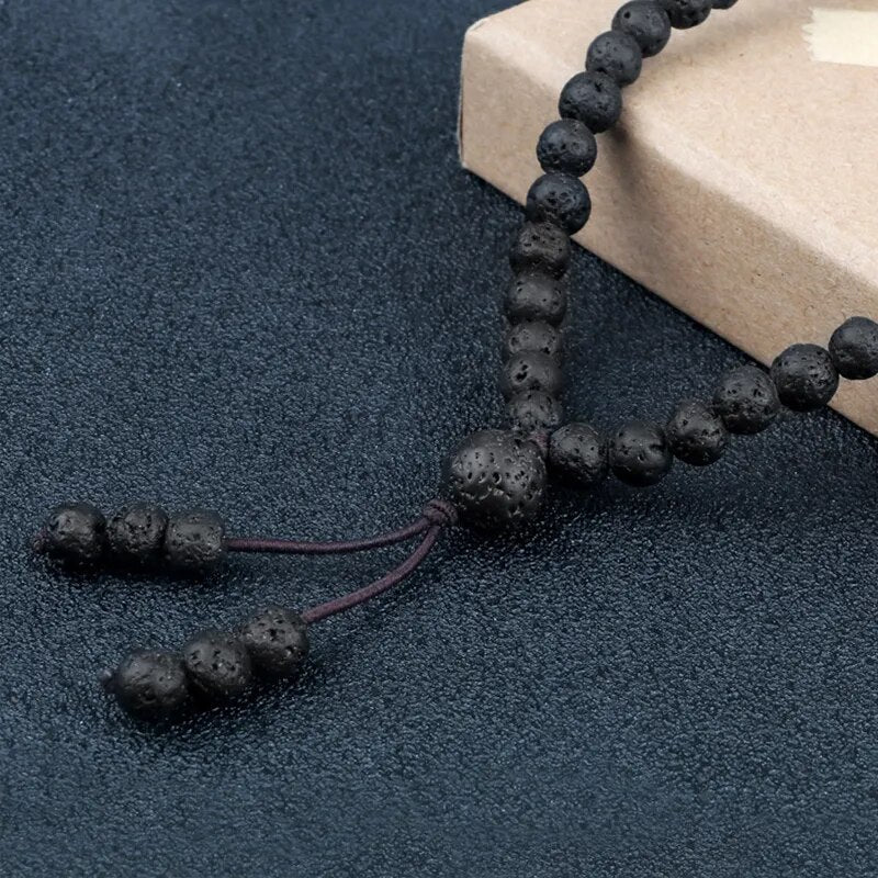 Natural Lava Stone Mala Bracelet - Buddhist Prayer Beads - Meditation & Grounding | Buddhive