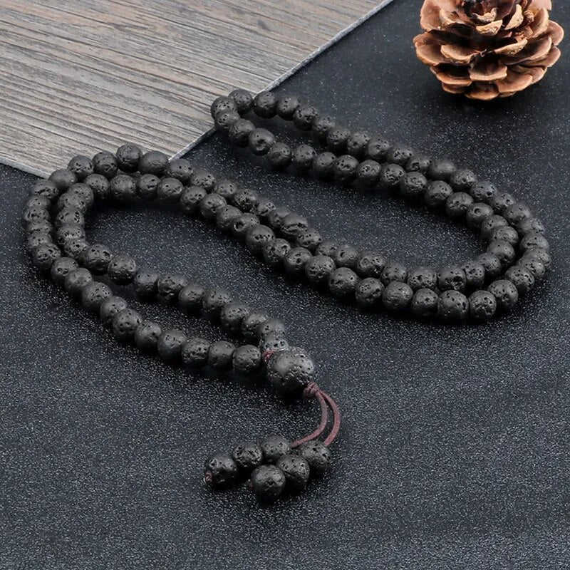 Natural Lava Stone Mala Bracelet - Buddhist Prayer Beads - Meditation & Grounding | Buddhive