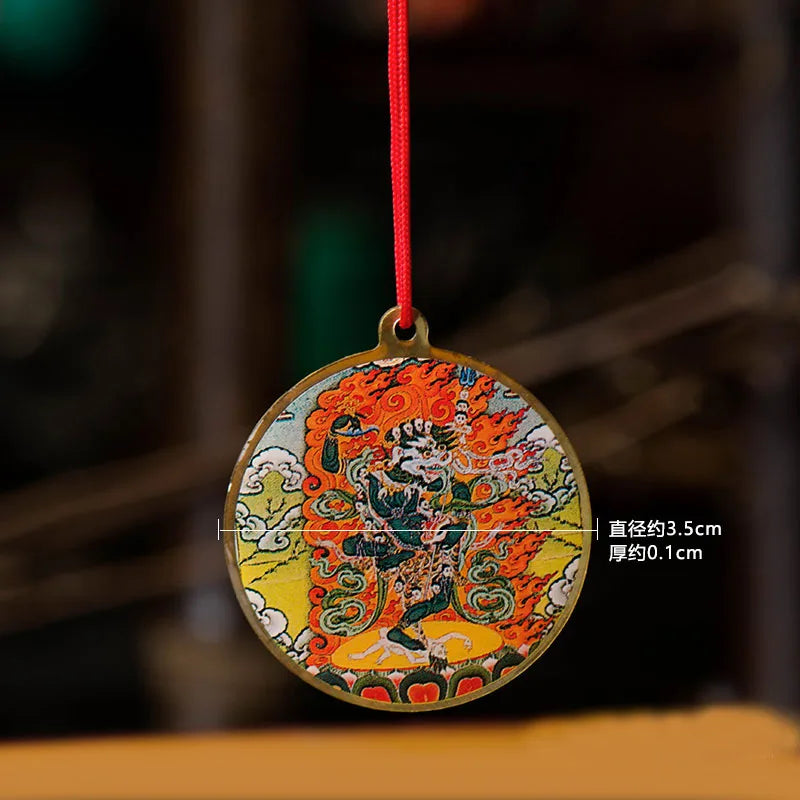 Tibetan Lion Thangka Amulet Necklace - Copper Protection Pendant | Buddhive