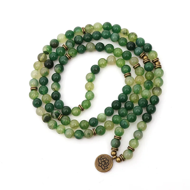 Green Mala Beads Bracelet - Natural Stone Tibetan Prayer Beads - Meditation Jewelry | Buddhive