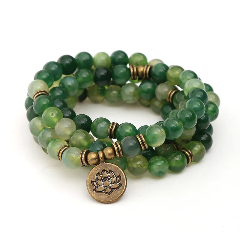 Green Mala Beads Bracelet - Natural Stone Tibetan Prayer Beads - Meditation Jewelry | Buddhive