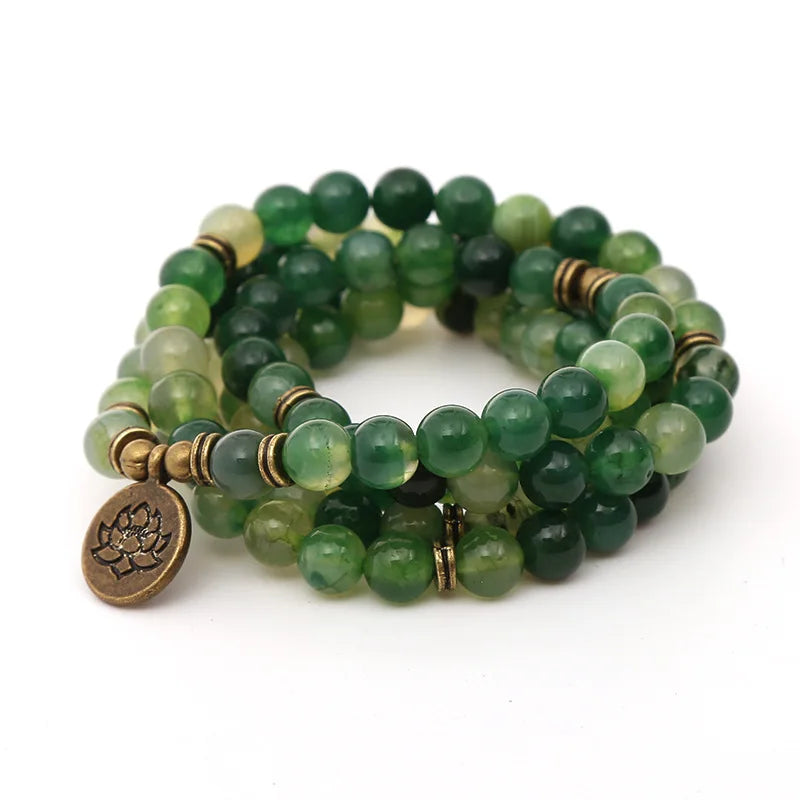 Green Mala Beads Bracelet - Natural Stone Tibetan Prayer Beads - Meditation Jewelry | Buddhive