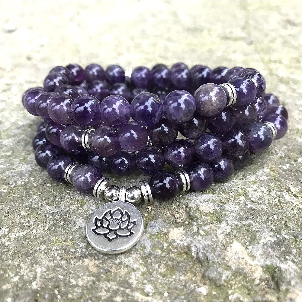 Mala Beads 108 Amethyst Stone - Tibetan Prayer Necklace for Meditation & Mantra | Buddhive
