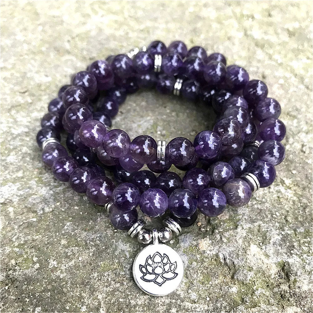 Mala Beads 108 Amethyst Stone - Tibetan Prayer Necklace for Meditation & Mantra | Buddhive