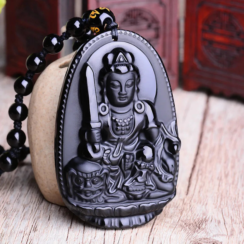 Obsidian Buddha Pendant Necklace - Natural Black Stone Buddhist Jewelry | Buddhive
