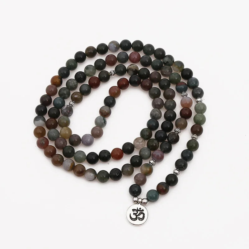 Tibetan Mala Necklace Indian Agate 108 Beads - Natural Stone Prayer Beads for Meditation | Buddhive