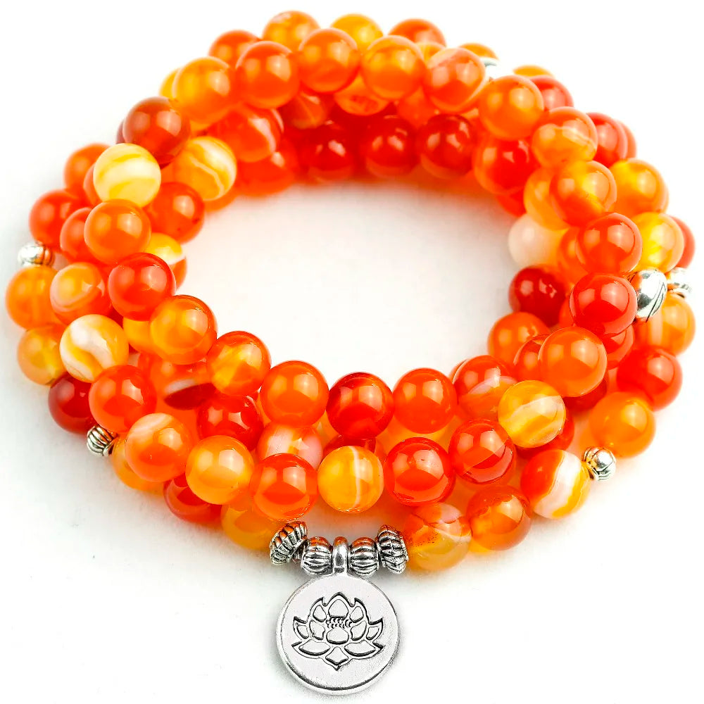 Carnelian Mala Necklace 108 Beads - Tibetan Buddhist Prayer Beads for Meditation | Buddhive