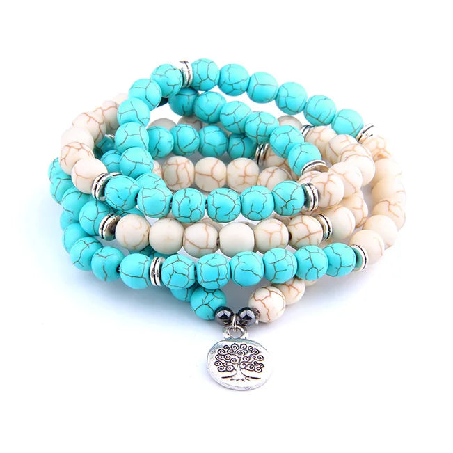 Tibetan Mala Bracelet Turquoise Stone - Natural Gemstone Prayer Beads for Meditation | Buddhive