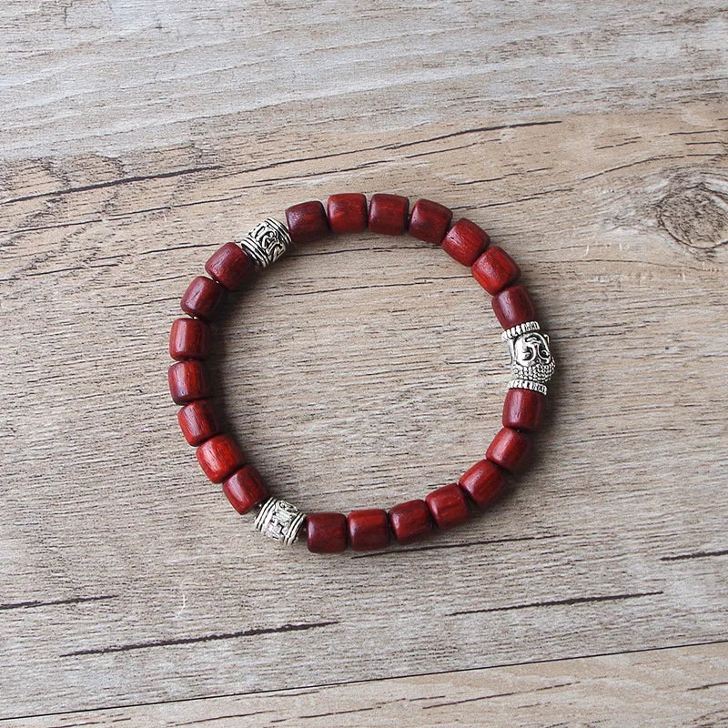 Buddha Bracelet Wooden Cylindrical Beads - Adjustable Zen Buddhist Wrist Mala | Buddhive