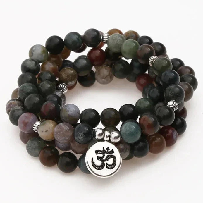 Tibetan Mala Necklace Indian Agate 108 Beads - Natural Stone Prayer Beads for Meditation | Buddhive