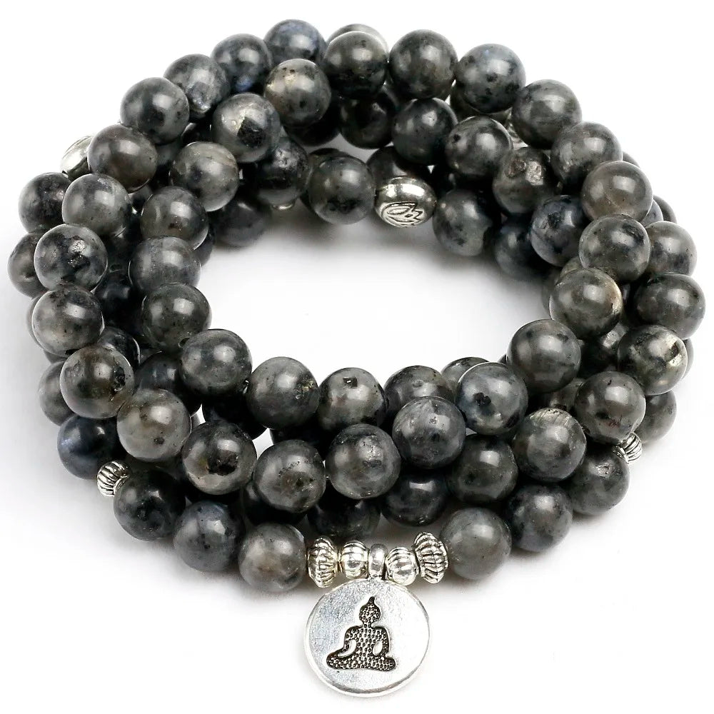 Labradorite Mala Bracelet - Tibetan Buddhist Prayer Beads - Protection & Transformation | Buddhive