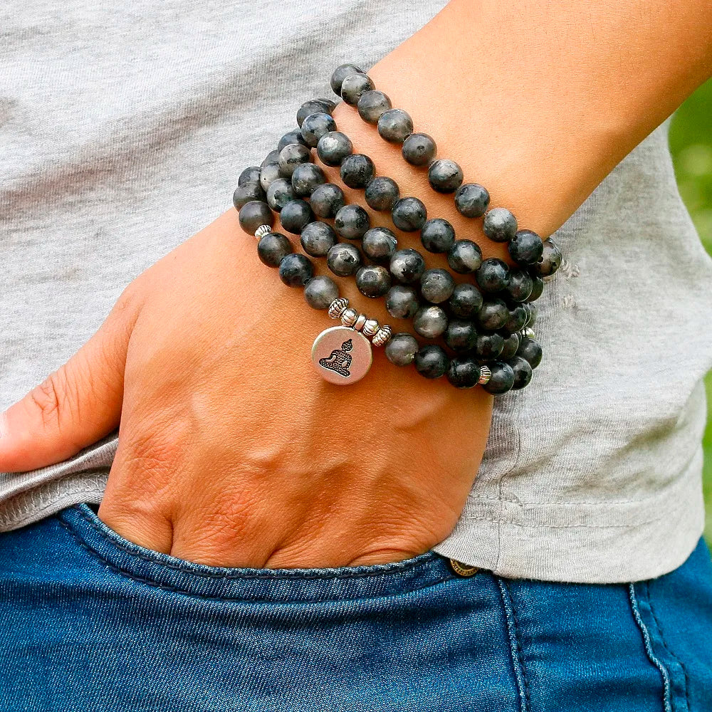 Labradorite Mala Bracelet - Tibetan Buddhist Prayer Beads - Protection & Transformation | Buddhive