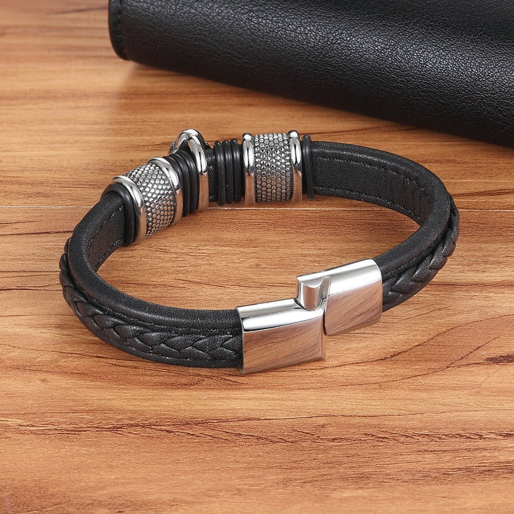 Buddha Bracelet Braided Leather & Steel Head - Men's Buddhist Jewelry | Buddhive