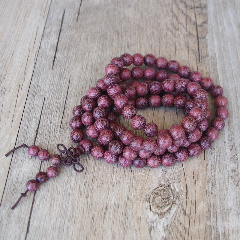 Tibetan Mala Necklace 108 Beads Amaranth Wood - Meditation Prayer Beads | Buddhive