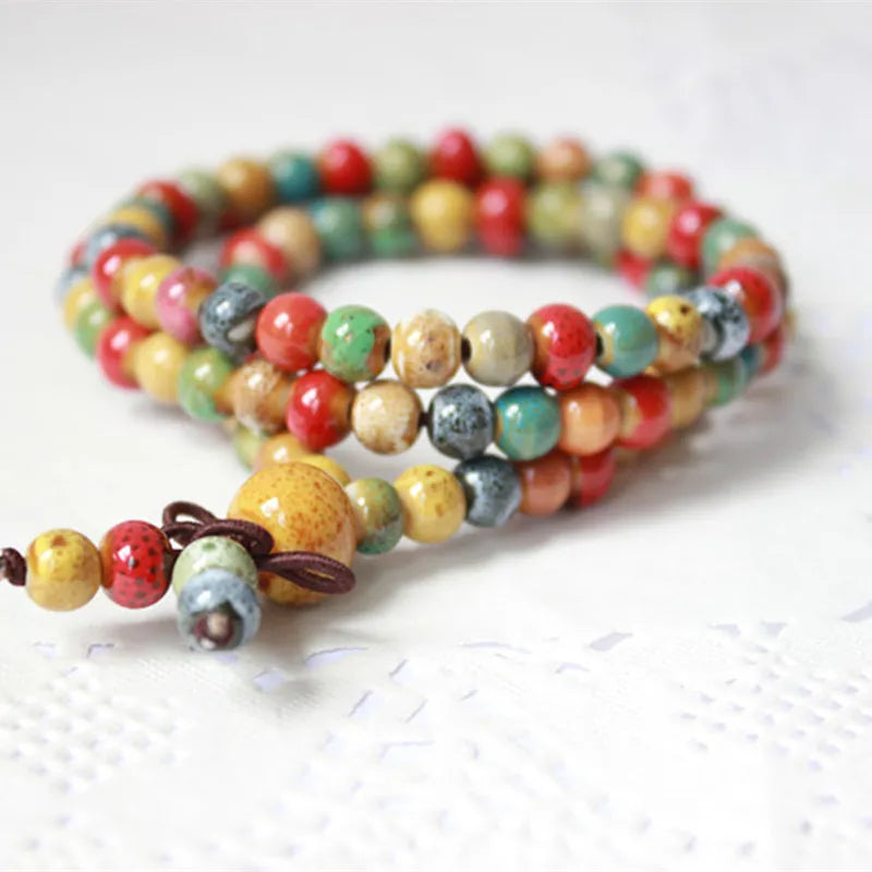 Bohemian Ceramic Mala Necklace - Handcrafted Prayer Beads - Meditation & Mantra Practice | Buddhive