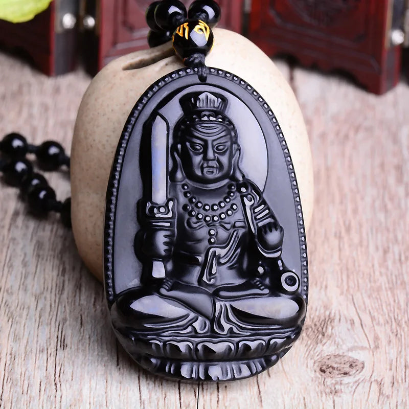 Obsidian Buddha Pendant Necklace - Natural Black Stone Buddhist Jewelry | Buddhive