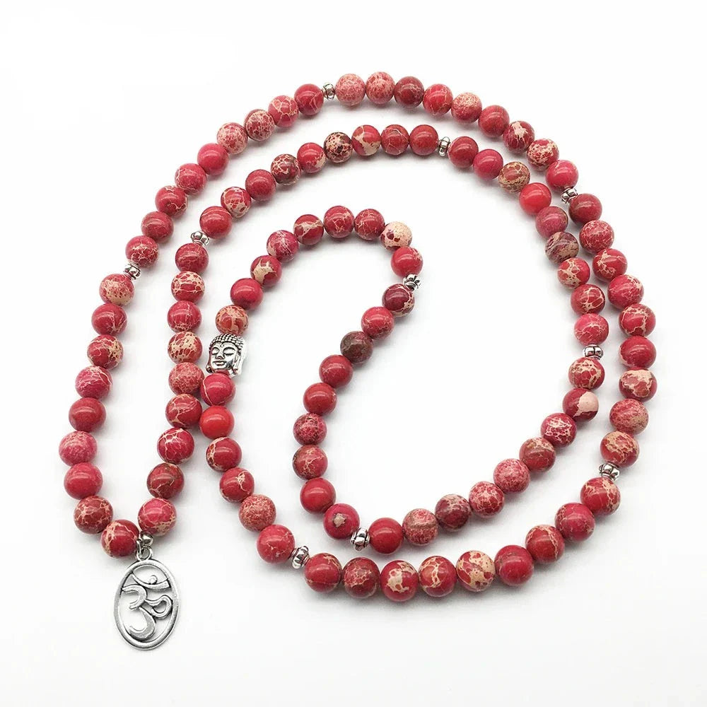 Mala Beads Red Regalite Stone 108 Beads Tibetan Prayer Necklace | Buddhive