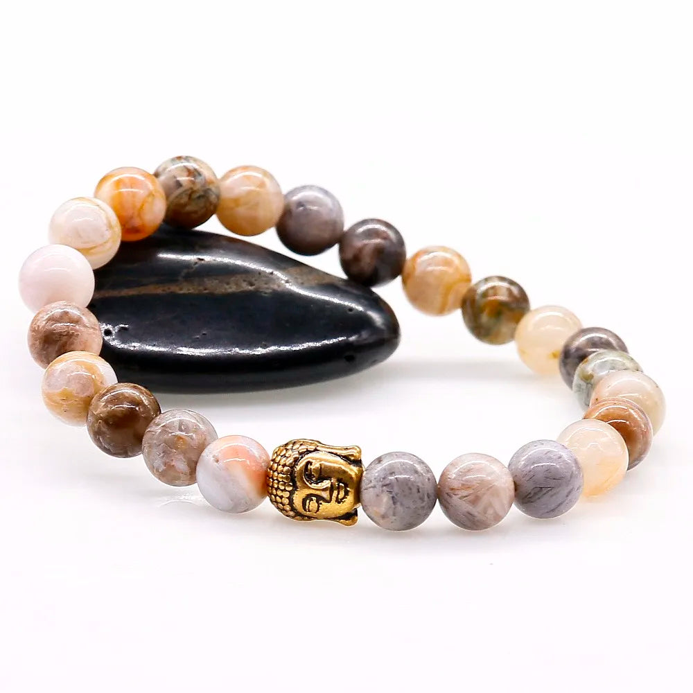 Buddha Head Agate Bracelet - Natural Stone Buddhist Beaded Bracelet | Buddhive