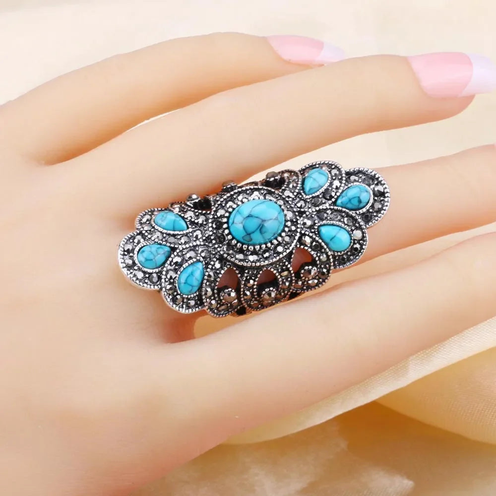 Tibetan Ring for Women - Geometric Resin Buddhist Ring Set - Vintage Spiritual Jewelry | Buddhive