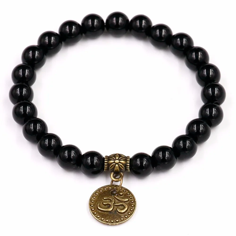 Buddha Head Bracelet Om Symbol Agate Stone - Buddhist Spiritual Jewelry 7.5" | Buddhive