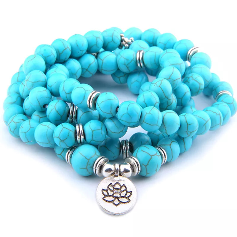 Tibetan Mala Bracelet Turquoise Stone - Natural Gemstone Prayer Beads for Meditation | Buddhive
