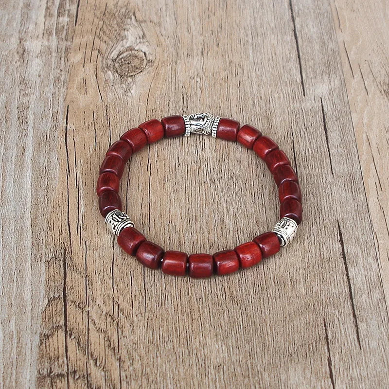 Buddha Bracelet Wooden Cylindrical Beads - Adjustable Zen Buddhist Wrist Mala | Buddhive
