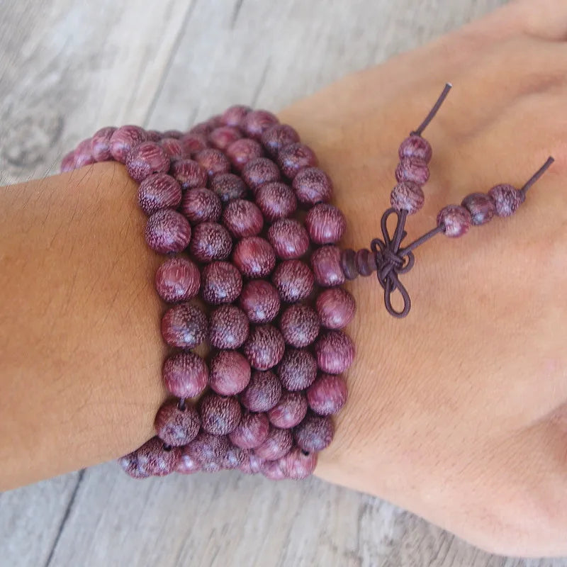 Tibetan Mala Necklace 108 Beads Amaranth Wood - Meditation Prayer Beads | Buddhive