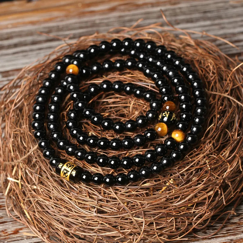 Mala Necklace Onyx 108 Beads - Natural Stone Buddhist Prayer Beads for Meditation | Buddhive