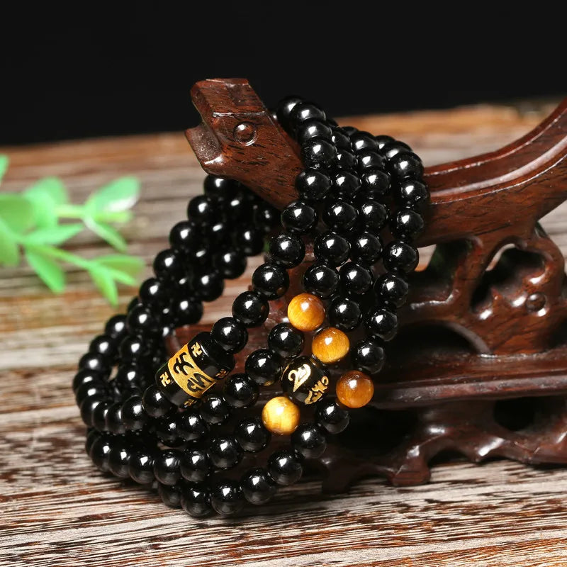 Mala Necklace Onyx 108 Beads - Natural Stone Buddhist Prayer Beads for Meditation | Buddhive