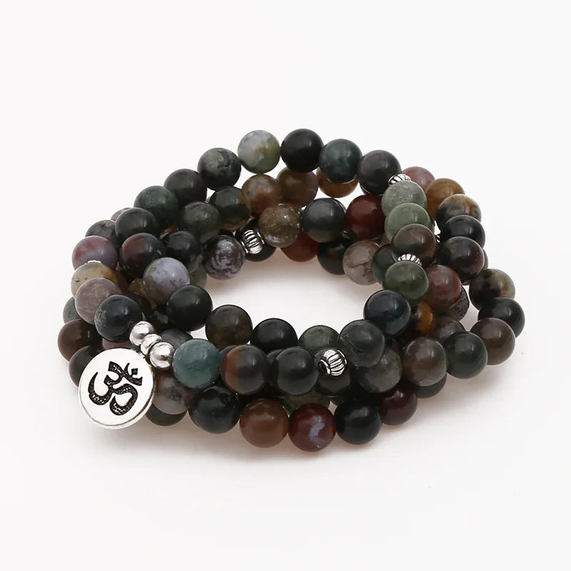 Tibetan Mala Necklace Indian Agate 108 Beads - Natural Stone Prayer Beads for Meditation | Buddhive