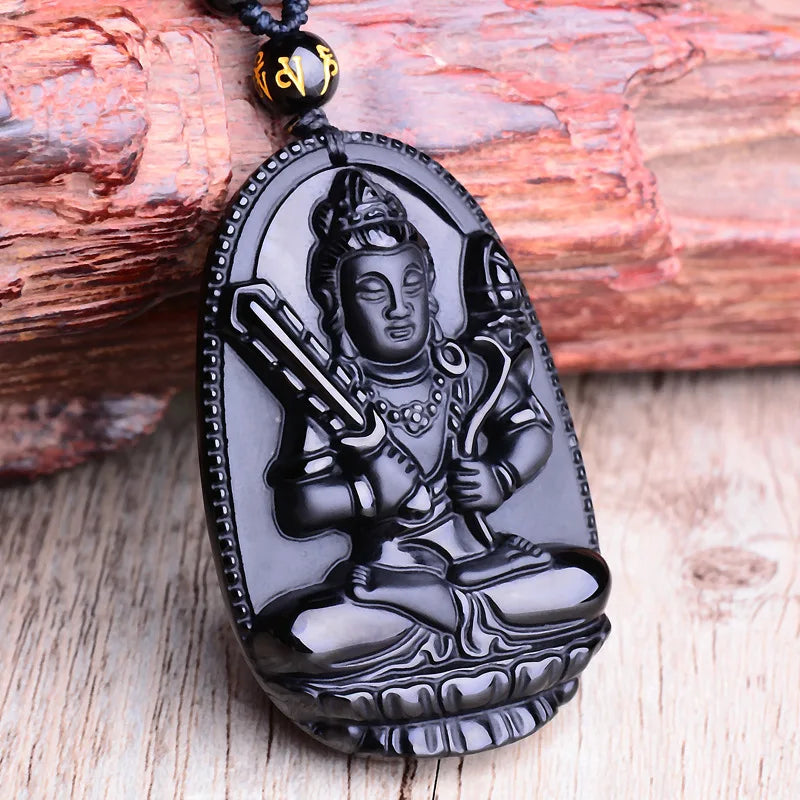 Obsidian Buddha Pendant Necklace - Natural Black Stone Buddhist Jewelry | Buddhive