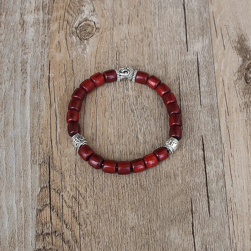 Buddha Bracelet Wooden Cylindrical Beads - Adjustable Zen Buddhist Wrist Mala | Buddhive