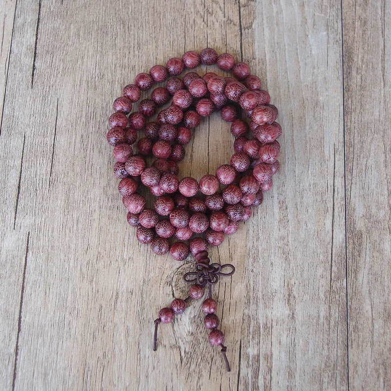 Tibetan Mala Necklace 108 Beads Amaranth Wood - Meditation Prayer Beads | Buddhive