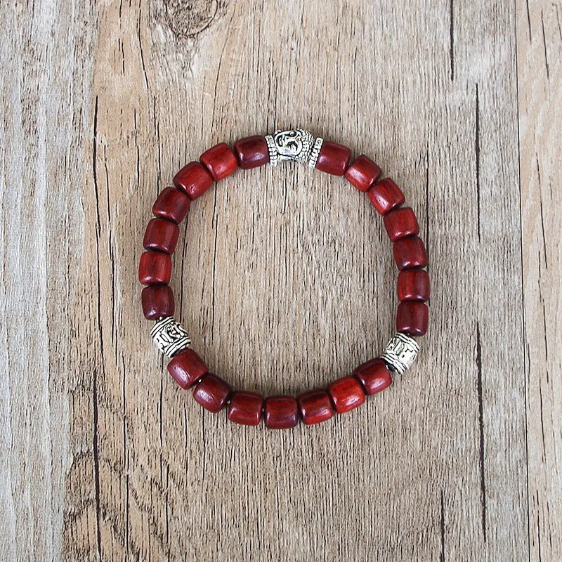 Buddha Bracelet Wooden Cylindrical Beads - Adjustable Zen Buddhist Wrist Mala | Buddhive