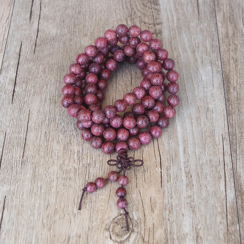 Tibetan Mala Necklace 108 Beads Amaranth Wood - Meditation Prayer Beads | Buddhive