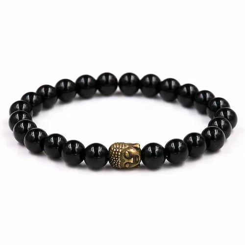 Buddha Head Bracelet Om Symbol Agate Stone - Buddhist Spiritual Jewelry 7.5" | Buddhive