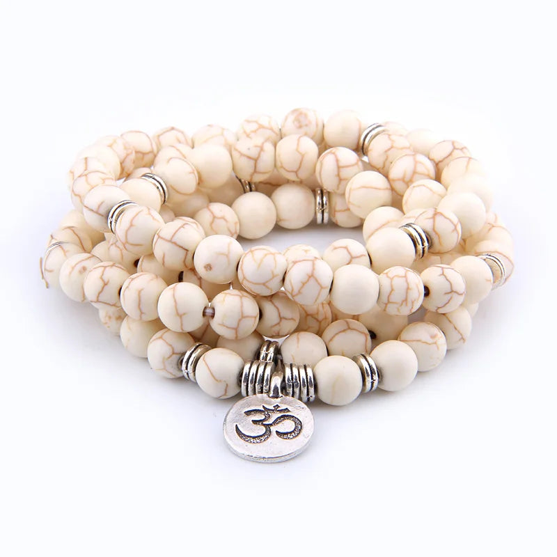 Tibetan Mala Bracelet Turquoise Stone - Natural Gemstone Prayer Beads for Meditation | Buddhive