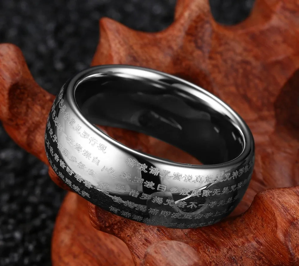 Gold Buddhist Ring Tungsten - 8mm Spiritual Wedding Band for Men & Women | Buddhive